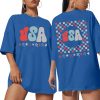American Flag T Shirt Women 4th of July Oversized Shirts USA Stars Patriotic Short Sleeve Loose Fit Tops