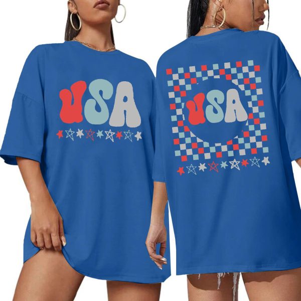 American Flag T Shirt Women 4th of July Oversized Shirts USA Stars Patriotic Short Sleeve Loose Fit Tops