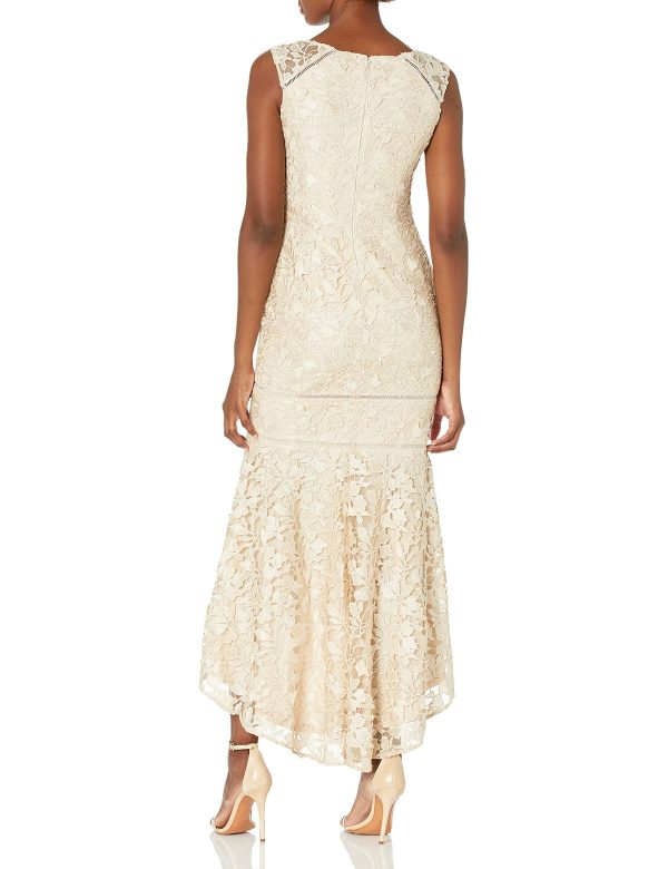 Women's Gardenia Guipure Long Dress with Trimming Details