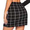Women's Casual Split Hem High Waisted Mini Bodycon Plaid Skirt