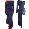 Sparkly Dresses for Women Long Sleeve Off The Shoulder Cocktail Dresses Bodycon Shapewear Mermaid Dress