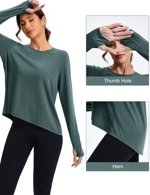Women's Long Sleeve Workout Shirts Moisture-Wicking Loose Fit Athletic Running Yoga Tops with Thumb Hole