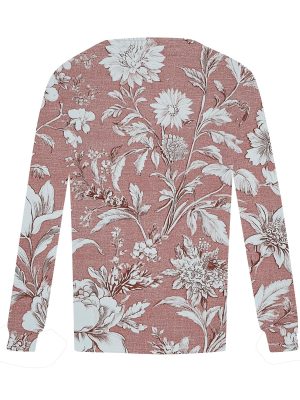 Womens Dressy Casual Long Sleeve Shirts Floral Print Fall Clothes Trendy Crew Neck Graphic Tees Basic Tops