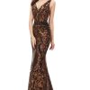 Women's V-Neck Sequins Sleeveless Lace-up Mermaid Evening Dress