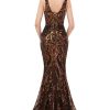 Women's V-Neck Sequins Sleeveless Lace-up Mermaid Evening Dress