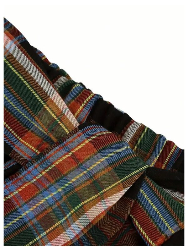 Women's Plaid Skirts Elastic High Waist Tie Front Asymmetrical Hem Pleated Mini Skirt