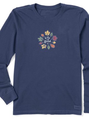 Women's Crusher Tee Shirt, Long Sleeve Cotton Graphic T-Shirts, Fall Leaves