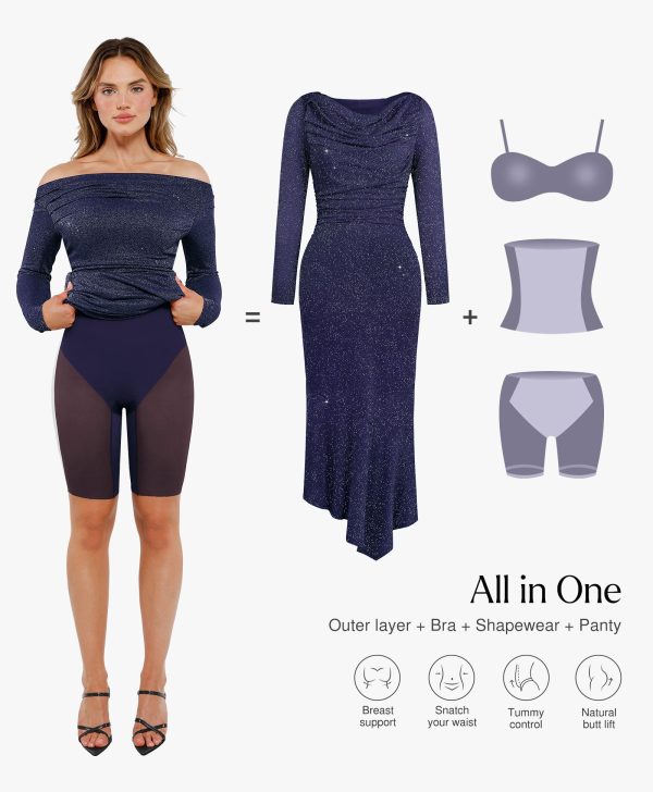 Sparkly Dresses for Women Long Sleeve Off The Shoulder Cocktail Dresses Bodycon Shapewear Mermaid Dress