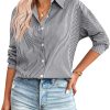 Striped Button Down Shirts for Women Casual Loose Long Sleeve Shirts Business Work Tunic Top