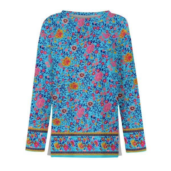 Ladies Trendy Round Neck Tops Long Sleeve Fall Outfits Lightweight Floral Print Graphic Tees Basic Shirts