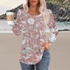 Womens Dressy Casual Long Sleeve Shirts Floral Print Fall Clothes Trendy Crew Neck Graphic Tees Basic Tops