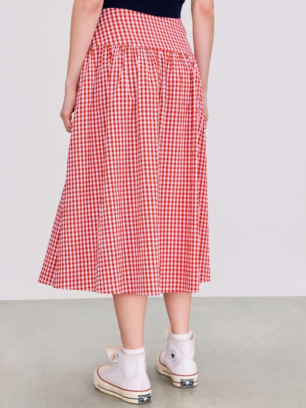 Gingham Long Skirts for Women Maxi Plaid Skirt A Line High Waist Summer Skirts Casual Trendy 2025