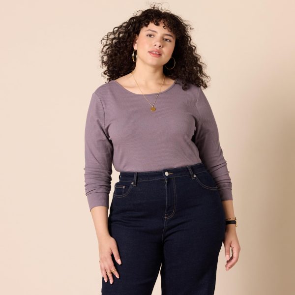 Women's Scoop Back Long Sleeve Slim-Fit Rib-Knit T-Shirt, Pack of 2