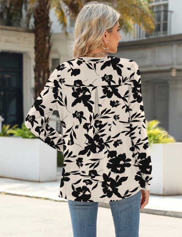 Womens Tops Dressy Casual Long Sleeve Business Shirts V Neck Pleated Work Blouses Loose Fit Fall Trendy Knit Top