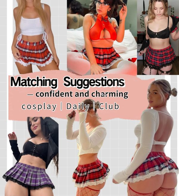 Lingerie Set for Women Sexy Lace Two Piece Lingerie Outfits with Tie Top and Mini Pleated Skirt Set