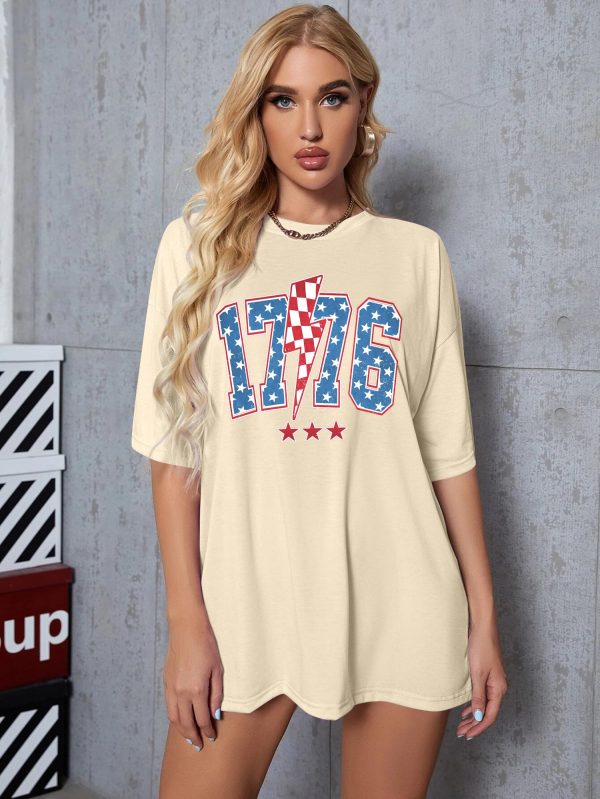 Women America 1776 T Shirt 4th of July Oversized Shirts Patriotic USA Flag Casual Short Sleeve Tee Tops
