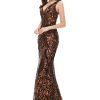 Women's V-Neck Sequins Sleeveless Lace-up Mermaid Evening Dress