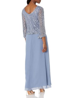 Women's Petite Scoop Neck 3/4 Sleeve Beaded Dress