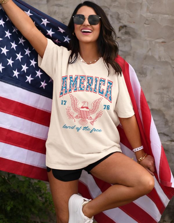 Women 4th of July 1776 Graphic Oversized T-Shirts Shirt Short Sleeve Patriotic Casual Tee Tops