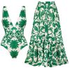 Women's Bathing Suit Printed Wrap Tummy Control One Piece V Neck Crisscross Swimsuit and Skirt