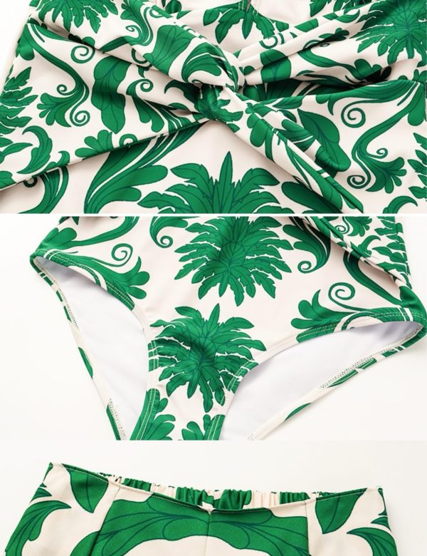 Women's Bathing Suit Printed Wrap Tummy Control One Piece V Neck Crisscross Swimsuit and Skirt