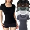 5 Pack Short Sleeve for Womens Square Neck T Shirts Fashion Casual Basic Tees Tops Summer Outfits Clothes 2025