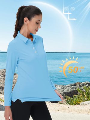 Women's Polo Shirts Long Sleeve Golf T Shirt Quick Dry UPF 50+ Sun Protection Lightweight Athletic Tennis Shirts