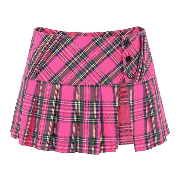 Mini Plaid Pleated Skirt Women's US Size Low Waist Slit Schoolgirl Uniform