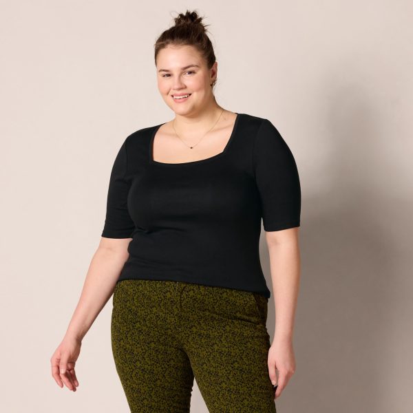 Women's Slim-Fit Half Sleeve Square Neck T-Shirt