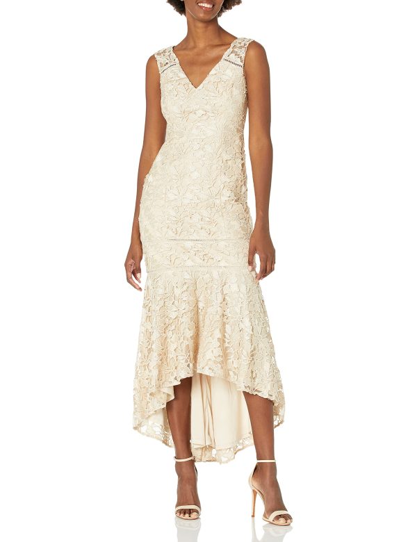 Women's Gardenia Guipure Long Dress with Trimming Details