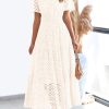 Womens 2025 Summer Maxi Dress Short Sleeve V Neck Hollow Out Eyelet A Line Long Flowy Beach Vacation Dresses
