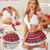Lingerie Set for Women Sexy Lace Two Piece Lingerie Outfits with Tie Top and Mini Pleated Skirt Set