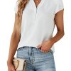Women's Dressy Casual Tops Business Work Blouses White Button Down Shirts Cap Sleeve V Neck Tshirt