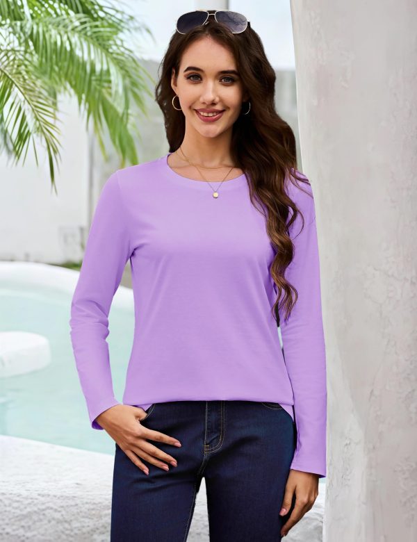 Women's Cotton Long Sleeve Shirts Crewneck Cotton Basic T-Shirt Solid Color Soft Comfy Casual Tops Tees for Women