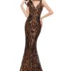 Women's V-Neck Sequins Sleeveless Lace-up Mermaid Evening Dress