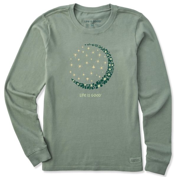 Women's Crusher Tee, Long Sleeve Cotton Graphic T-Shirts, Crescent Moon Daisies