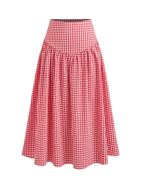 Gingham Long Skirts for Women Maxi Plaid Skirt A Line High Waist Summer Skirts Casual Trendy 2025