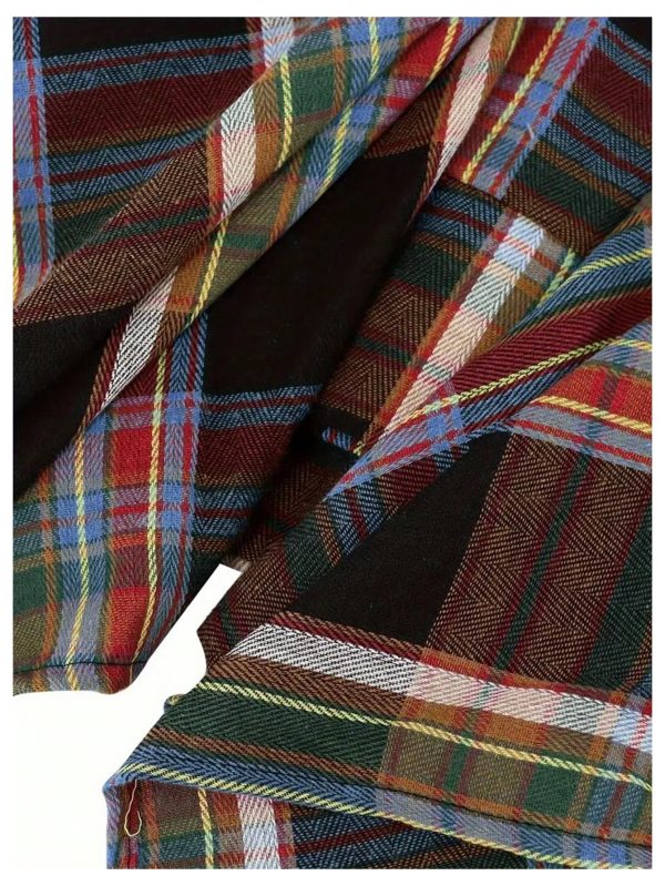 Women's Plaid Skirts Elastic High Waist Tie Front Asymmetrical Hem Pleated Mini Skirt