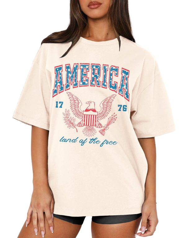 Women 4th of July 1776 Graphic Oversized T-Shirts Shirt Short Sleeve Patriotic Casual Tee Tops