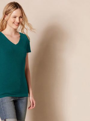 Women's Regular-Fit Short-Sleeve V-Neck T-Shirt, Multipacks