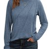 Womens Long Sleeve Shirts Pleated Crew Neck Casual Fall Fashion Tops Loose Fit Lightweight Girls Outfits Clothes