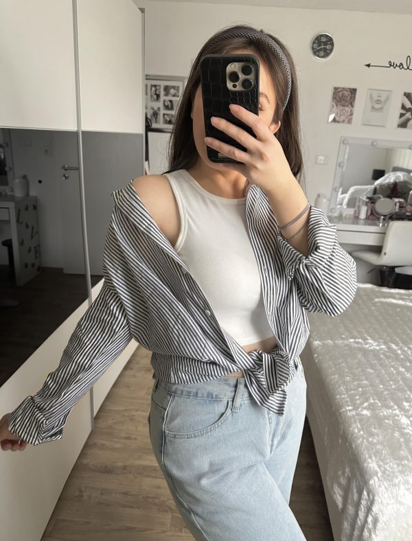 Striped Button Down Shirts for Women Casual Loose Long Sleeve Shirts Business Work Tunic Top