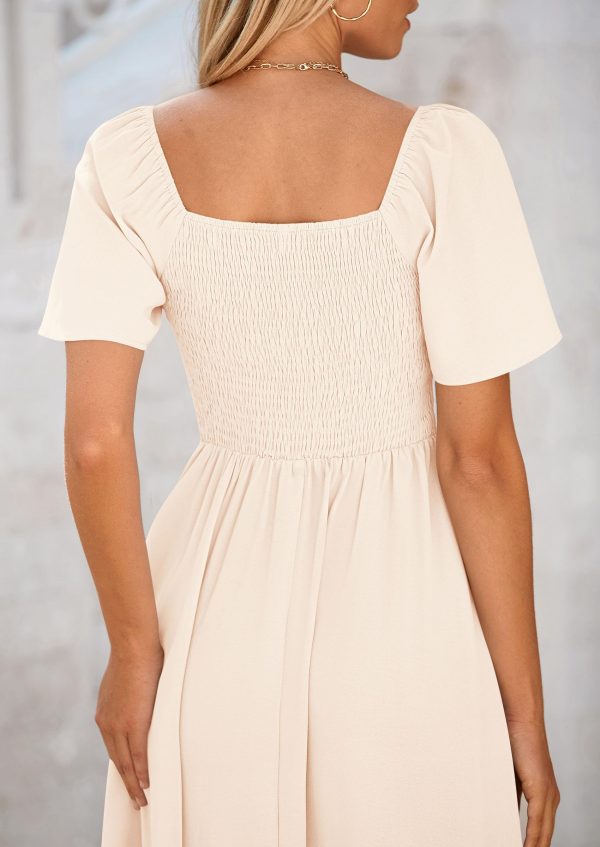 2025 Summer Dress for Women Casual Short Sleeve Bow Tie V Neck Ruffle Midi Flowy Dresses