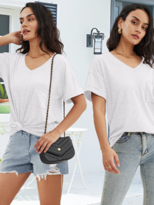 Womens T Shirts 2025 Short Sleeve V-Neck Shirts Cute Fit Summer Casual Tee Tops S-3XL Beach